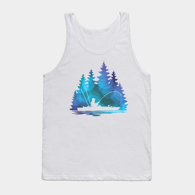 Kayak Fisherman with Blue Abstract Pattern Tank Top by SAMMO